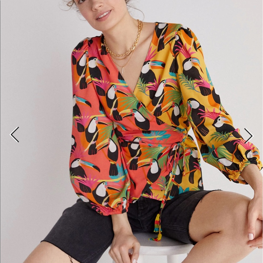 ANTHROPOLOGIE Farm Rio Rainforest Wrap Blouse